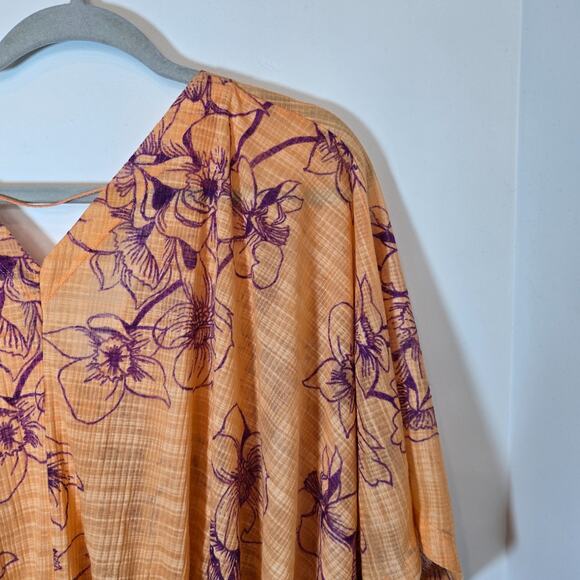 Free People One Dance Coral Floral Bohemian Crop Top Deep V Size L - Picture 4 of 9